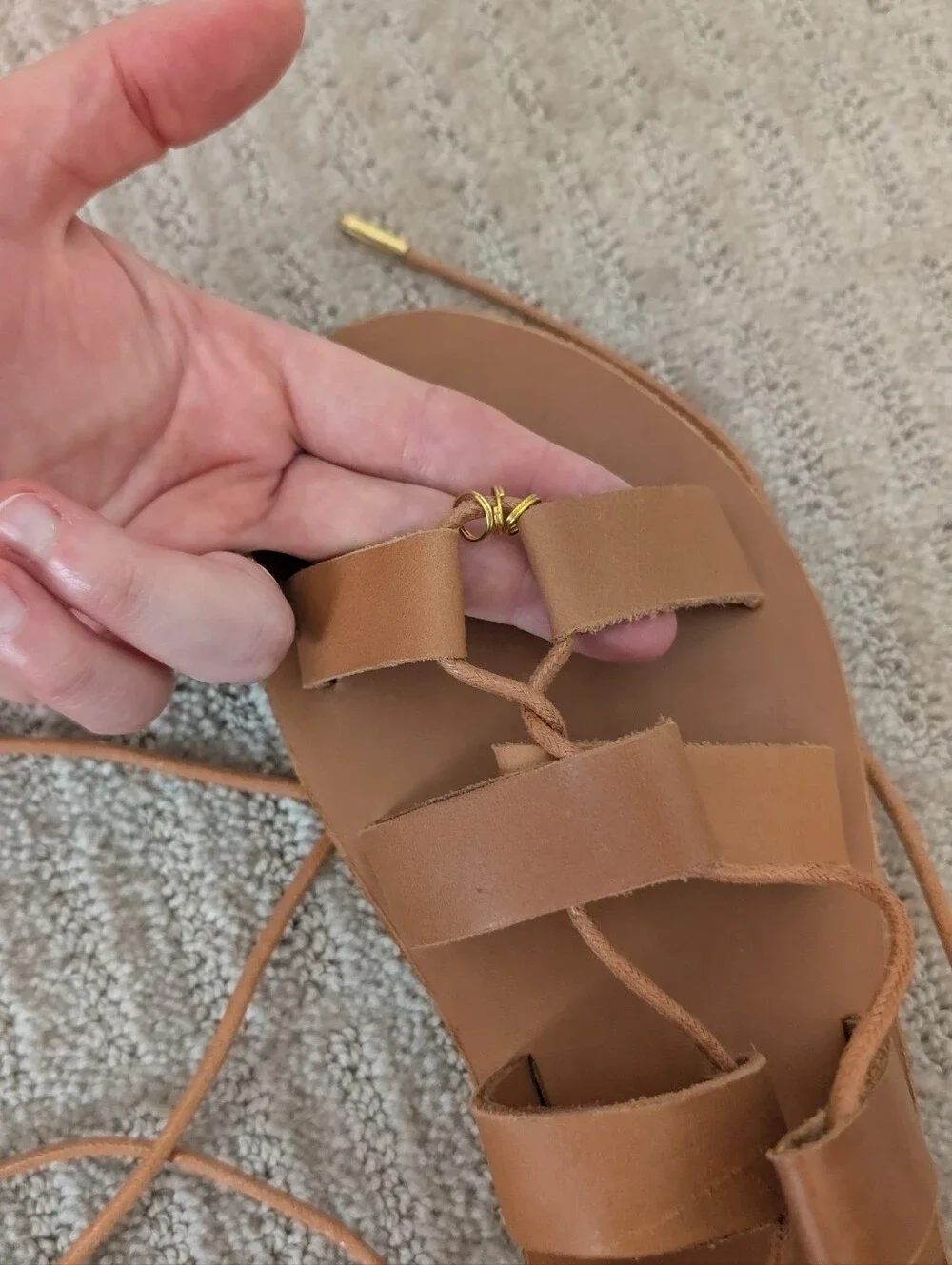 NWOT Handmade Leather Strappy Lace-Up Sandals in Light Brown Size 8